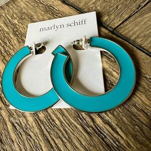 NEW MARLYN SCHIFF Hoop Pierced Earrings in Turquoise/Silver